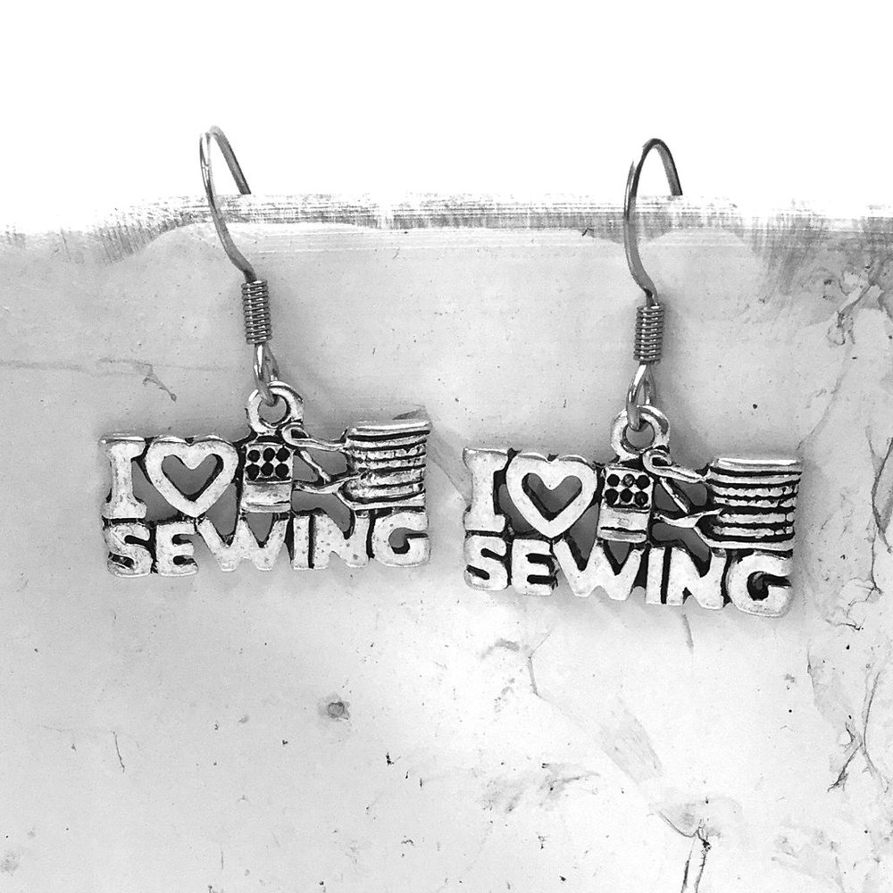 Miniature I love Sewing Fashion Designer Fashion School Gift Charm Earrings